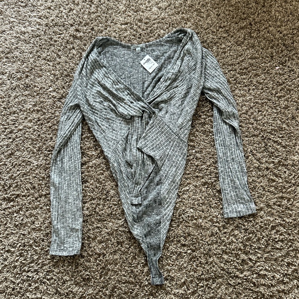 Gray Ribbed Women's Bodysuit